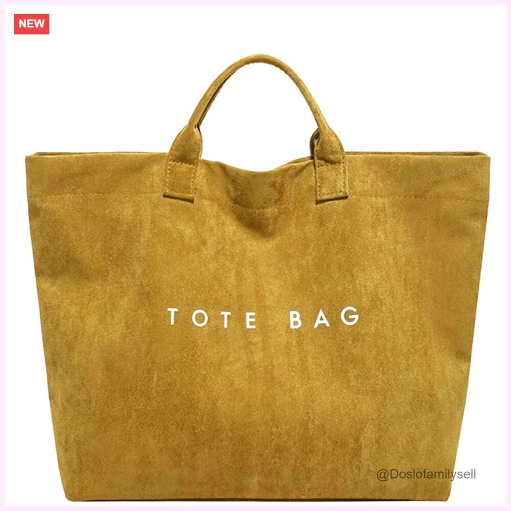 Suede Tote Bag Large Soft Hobo Handbag Letter Print Work Travel Fashion